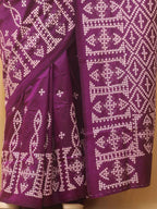 Purple Hand Embroidered Gujarati Kantha Bangalore Silk Saree - Luxurion World