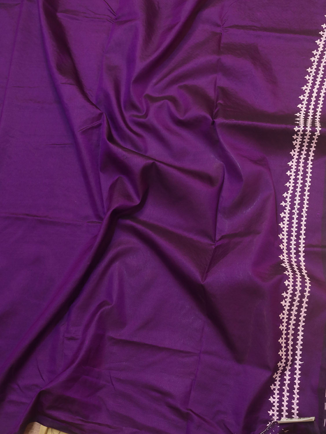 Purple Hand Embroidered Gujarati Kantha Bangalore Silk Saree - Luxurion World