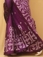 Purple Hand Embroidered Gujarati Kantha Bangalore Silk Saree - Luxurion World