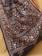 Blue Embroidered Kantha Pure Banglore Silk Saree - Luxurion World