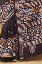 Blue Embroidered Kantha Pure Banglore Silk Saree - Luxurion World