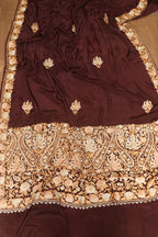 Brown Embroidered Kashmiri Aari Work Crepe Floral Design Saree - Luxurion World