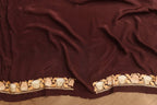 Brown Embroidered Kashmiri Aari Work Crepe Floral Design Saree - Luxurion World