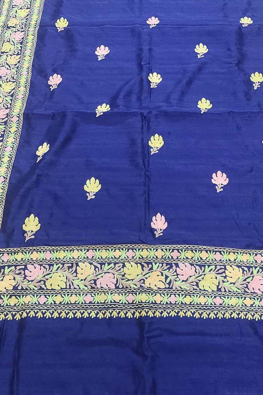 Exquisite Blue Silk Saree with Hand Embroidery