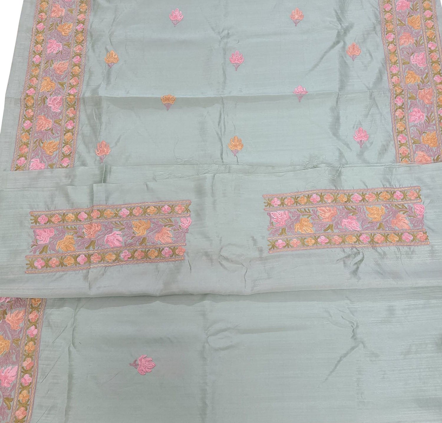 Elegant Grey Silk Saree with Hand Embroidery - Luxurion World