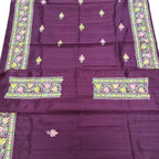 Exquisite Maroon Silk Saree with Kashmiri Aari Embroidery - Luxurion World