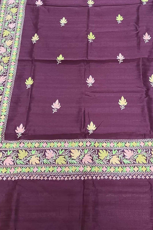 Exquisite Maroon Silk Saree with Kashmiri Aari Embroidery