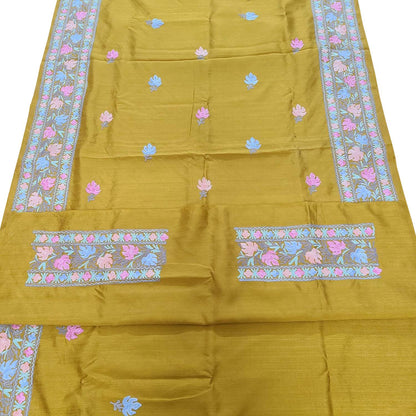 Exquisite Yellow Silk Saree with Hand Embroidered Aari Work - Luxurion World