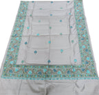 Elegant Grey Silk Saree with Hand Embroidery - Luxurion World