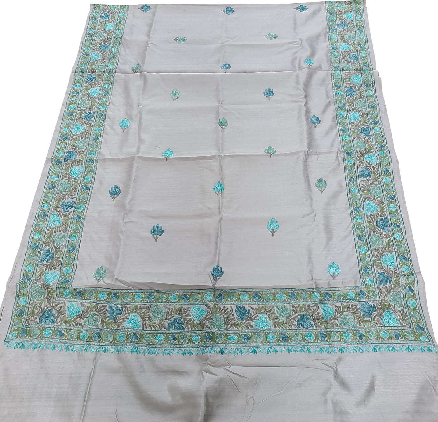 Elegant Grey Silk Saree with Hand Embroidery - Luxurion World