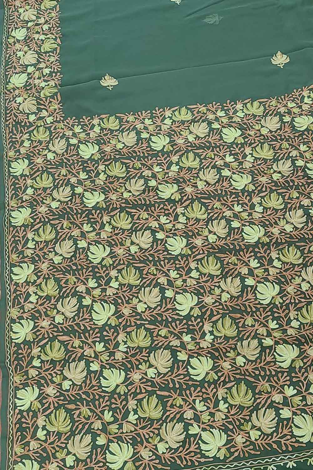Green Kashmiri Aari Work Georgette Saree - Luxurion World