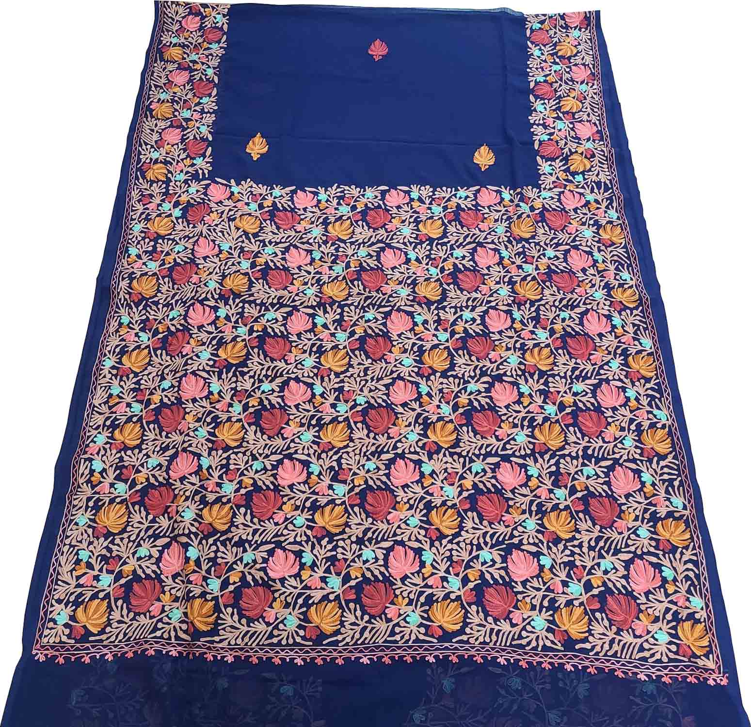 Elegant Blue Georgette Saree with Aari Embroidery - Luxurion World