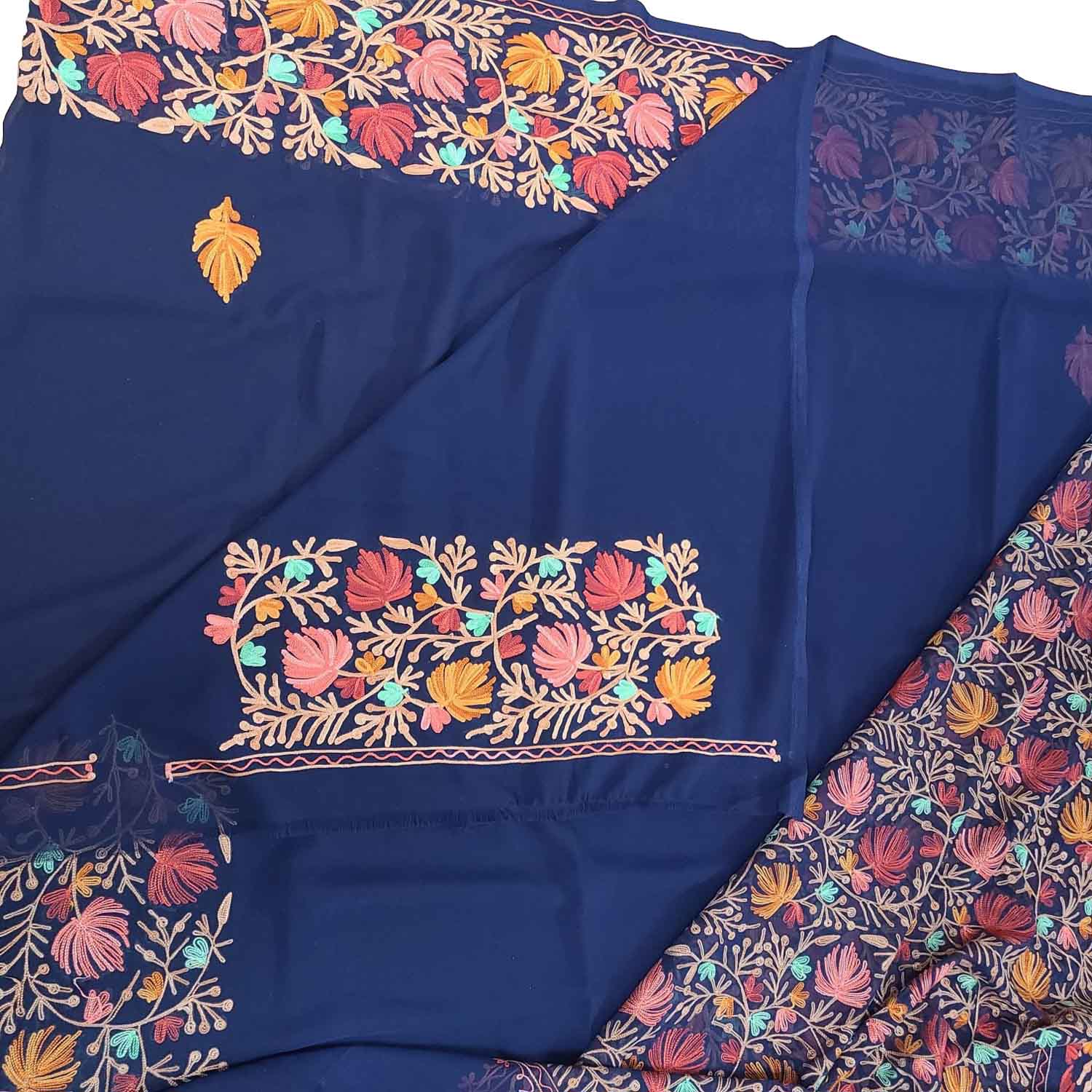 Elegant Blue Georgette Saree with Aari Embroidery - Luxurion World