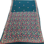 Green Georgette Saree with Kashmiri Aari Work - Luxurion World