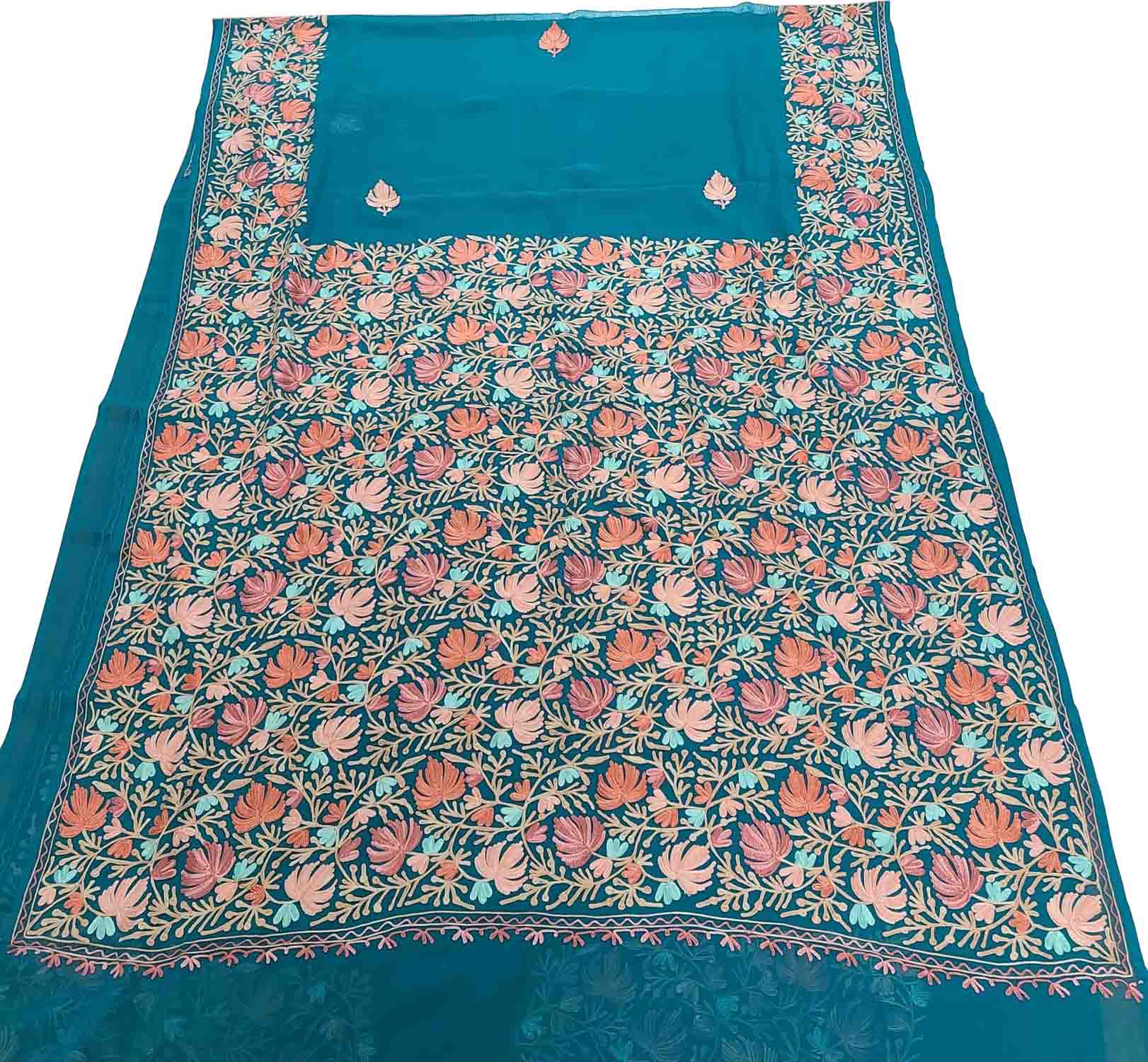 Green Kashmiri Aari Work Georgette Saree - Luxurion World