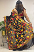 Black Embroidered Kashmiri Aari Work Georgette Saree IS1K4SD826102801