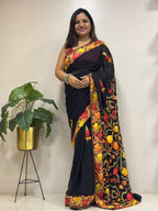 Black Embroidered Kashmiri Aari Work Georgette Saree IS1K4SD826102801