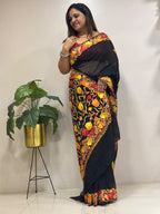Black Embroidered Kashmiri Aari Work Georgette Saree IS1K4SD826102801