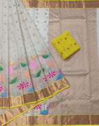 Stunning Off White and Yellow Kota Doria Saree with Real Zari Weaving - Luxurion World