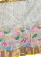 Stunning Off White and Yellow Kota Doria Saree with Real Zari Weaving - Luxurion World