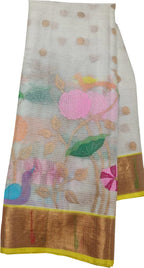 Stunning Off White and Yellow Kota Doria Saree with Real Zari Weaving - Luxurion World