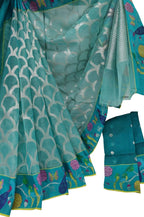 Stunning Blue Kota Doria Saree with Handloom Weaving and Real Zari Embellishments - Luxurion World