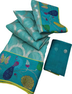 Stunning Blue Kota Doria Saree with Handloom Weaving and Real Zari Embellishments - Luxurion World