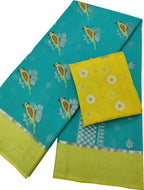 Stunning Blue and Yellow Kota Doria Handloom Saree with Real Zari - Luxurion World