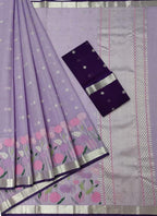 Real Zari Purple Kota Doria Handloom Saree - Elegant and Timeless - Luxurion World