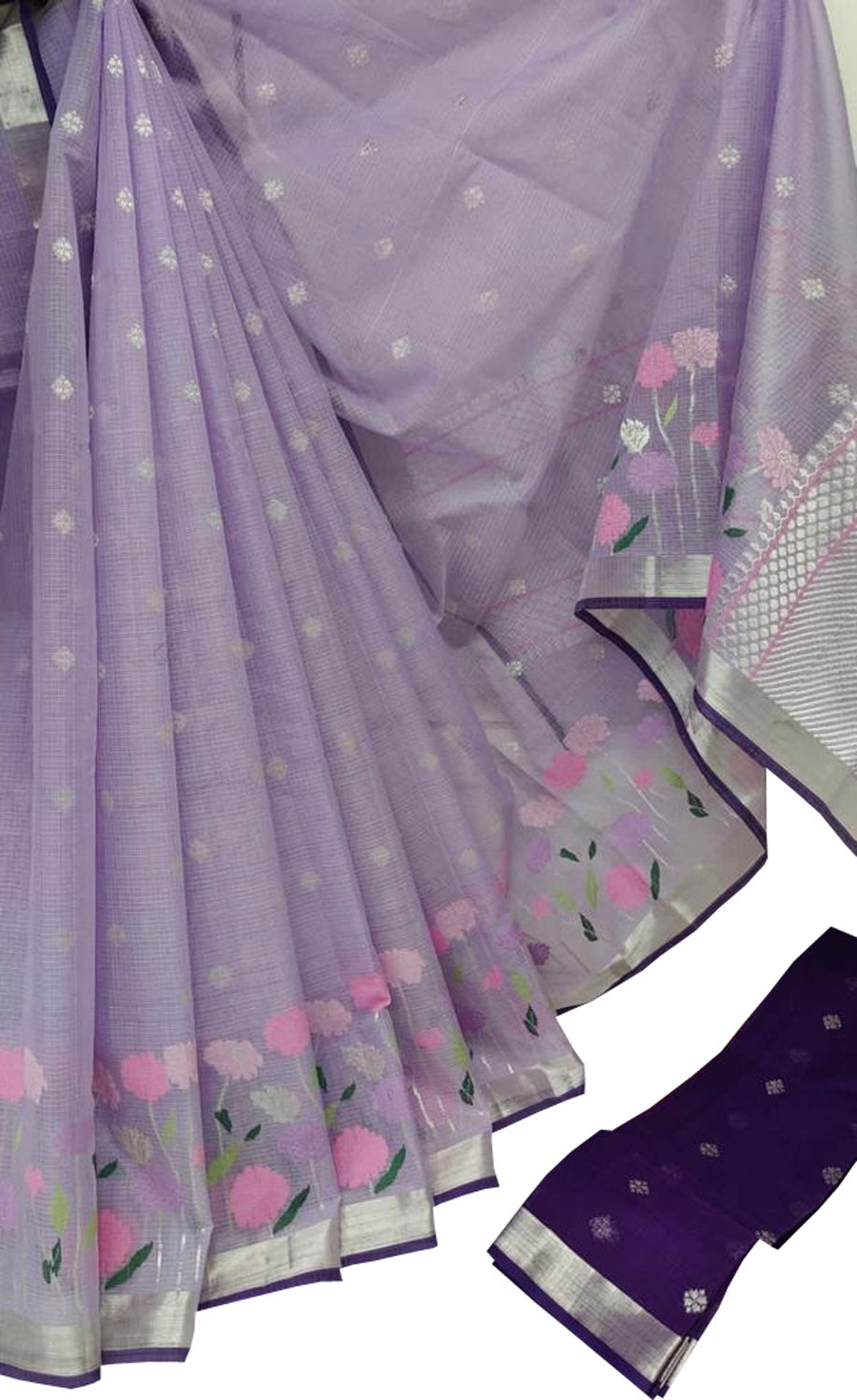 Real Zari Purple Kota Doria Handloom Saree - Elegant and Timeless