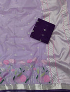 Real Zari Purple Kota Doria Handloom Saree - Elegant and Timeless - Luxurion World