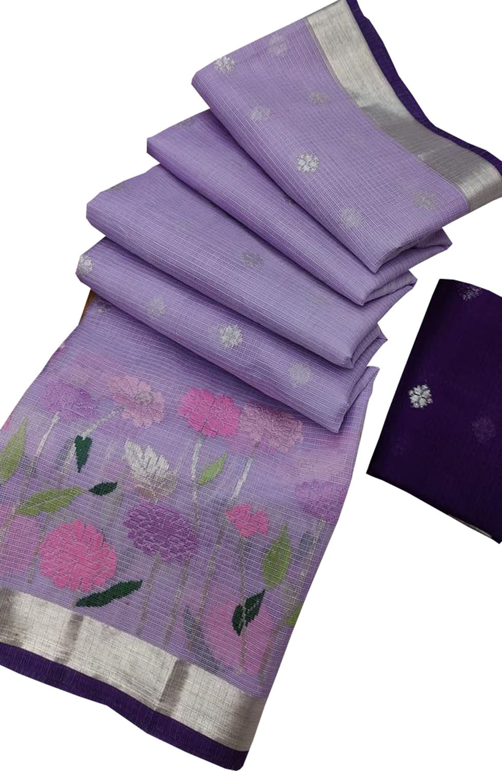 Real Zari Purple Kota Doria Handloom Saree - Elegant and Timeless - Luxurion World