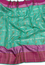 Green Kota Doria Handloom Saree with Real Zari Weaving - Luxurion World