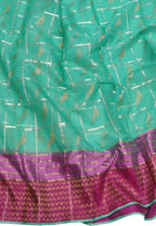 Green Kota Doria Handloom Saree with Real Zari Weaving - Luxurion World