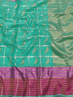 Green Kota Doria Handloom Saree with Real Zari Weaving - Luxurion World