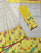 Stunning Off White and Yellow Kota Doria Saree with Real Zari Weaving - Luxurion World