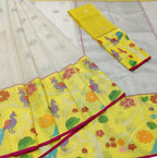 Stunning Off White and Yellow Kota Doria Saree with Real Zari Weaving - Luxurion World