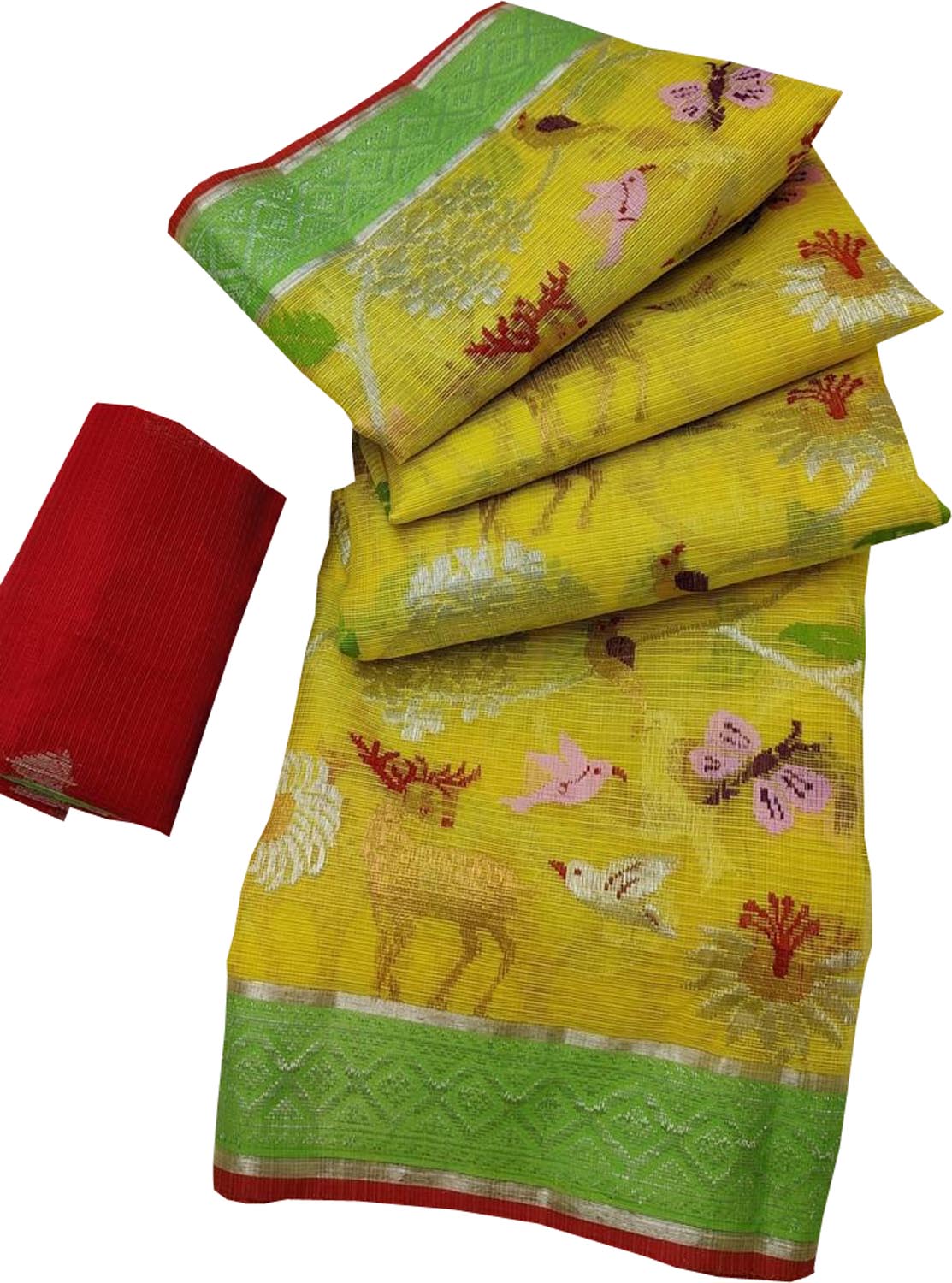 Stunning Yellow and Red Kota Doria Silk Saree with Real Zari and Tissue Weave - Luxurion World