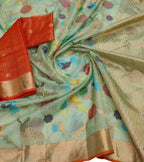 Green & Red Kota Doria Handloom Silk Saree with Real Zari & Tissue Weave - Luxurion World