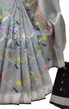 Exquisite Grey Kota Doria Handloom Saree with Real Zari Embellishments - Luxurion World
