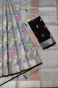 Exquisite Grey Kota Doria Handloom Saree with Real Zari Embellishments - Luxurion World