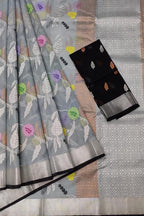 Exquisite Grey Kota Doria Handloom Saree with Real Zari Embellishments - Luxurion World