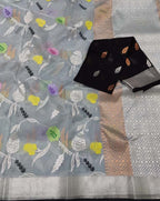 Exquisite Grey Kota Doria Handloom Saree with Real Zari Embellishments - Luxurion World