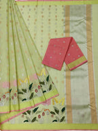 Stunning Green Kota Doria Saree with Real Zari Handloom Weaving - Luxurion World