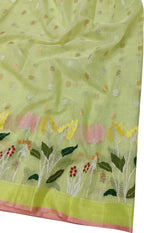 Stunning Green Kota Doria Saree with Real Zari Handloom Weaving - Luxurion World