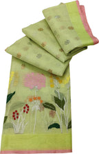 Stunning Green Kota Doria Saree with Real Zari Handloom Weaving - Luxurion World