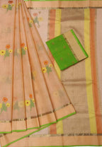 Stunning Orange Kota Doria Saree with Handloom Weave and Real Zari Embellishments - Luxurion World