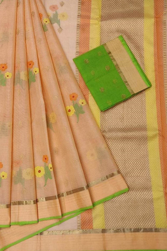 Stunning Orange Kota Doria Saree with Handloom Weave and Real Zari Embellishments - Luxurion World