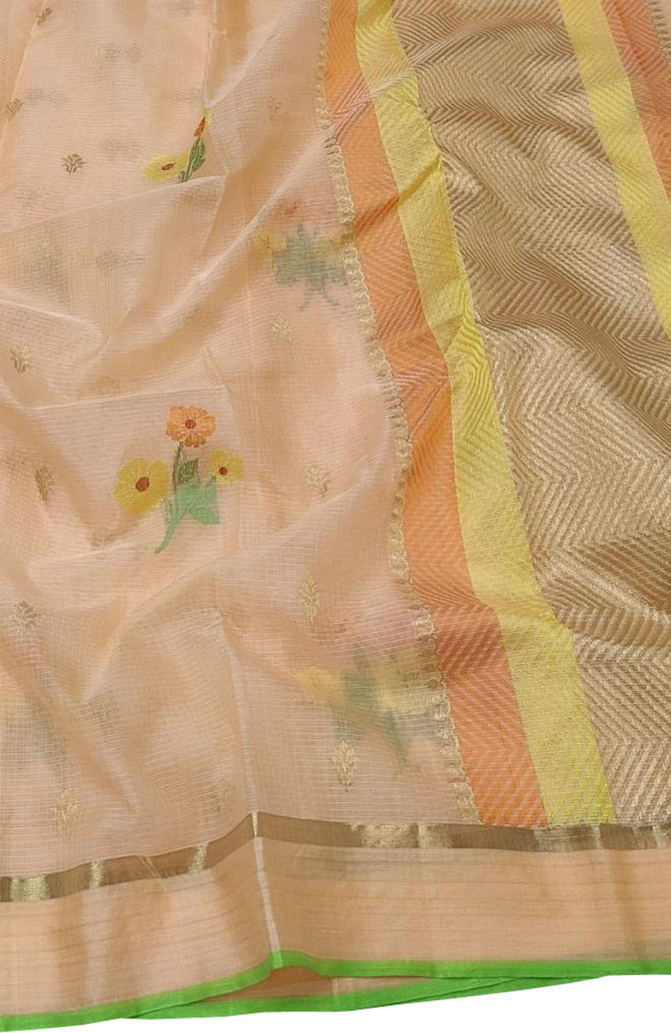 Stunning Orange Kota Doria Saree with Handloom Weave and Real Zari Embellishments - Luxurion World