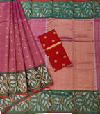 Stunning Pink and Red Kota Doria Silk Saree with Real Zari Weaving - Luxurion World